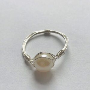 Handmade White Pearl Silver Wire Ring